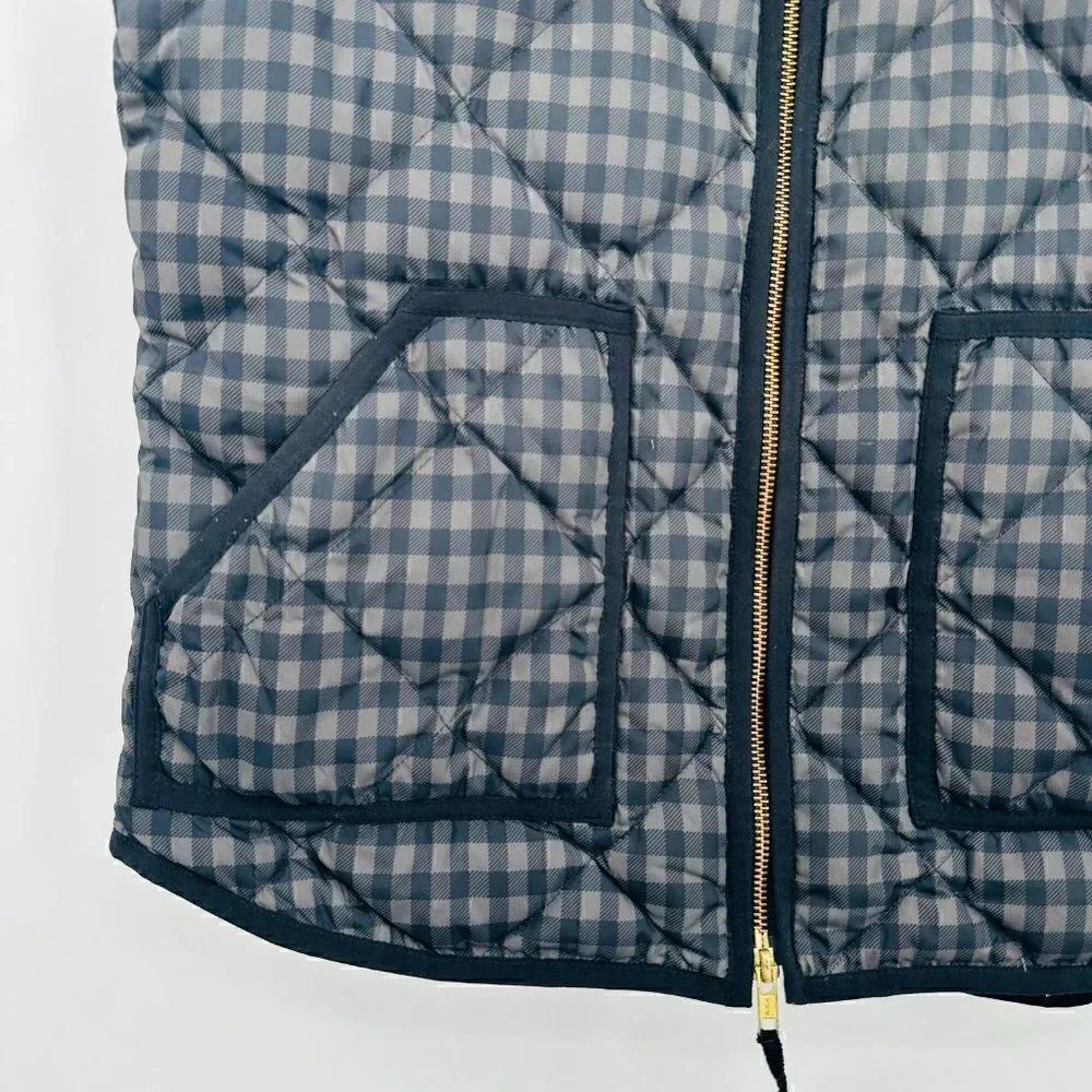 J. Crew Size Medium Black & Gray Plaid Quilted Puffer Vest Zip Up - Picture 5 of 7
